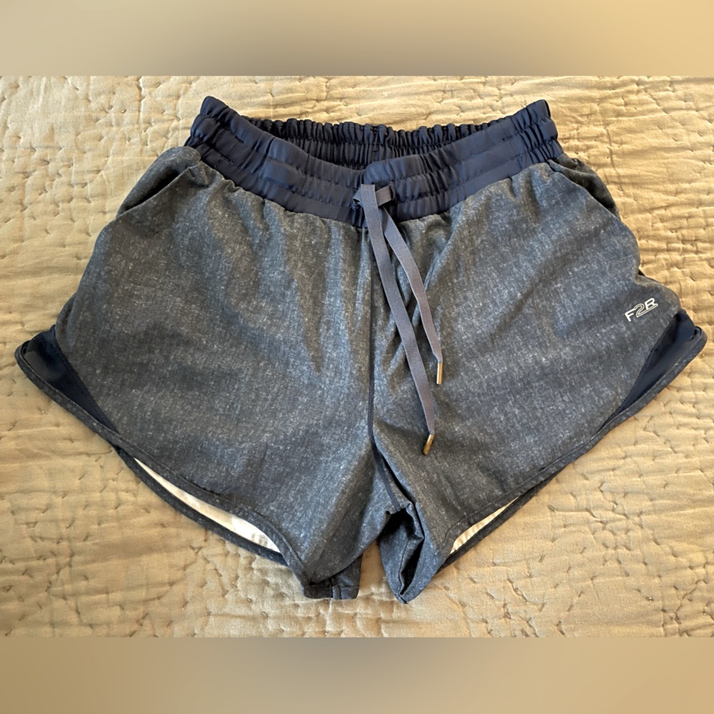 Fit2Run F2R Blue Athletic Running Shorts Brief Liner Zip Pockets Size Medium 4”